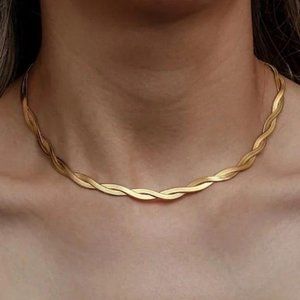 NEW DOUBLE LAYER HERRINGBONE 18K GOLD CHAIN NECKLACE